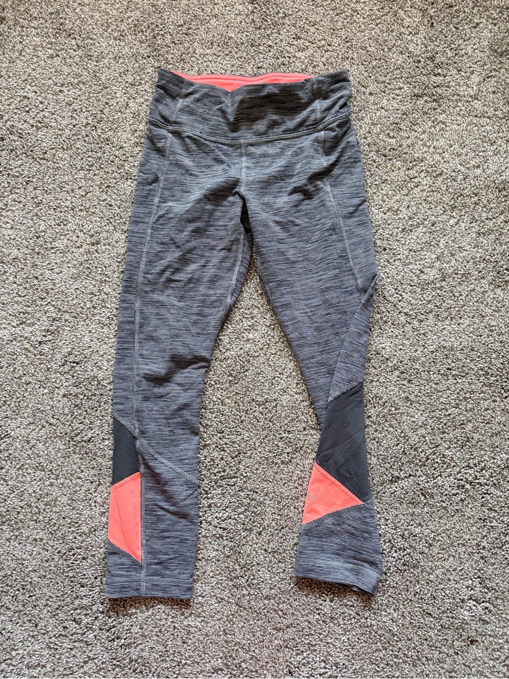 lululemon athletica Gray Striped Leggings with Coral Trim